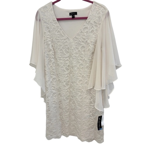 S. Levine Off-White Sparkle Lace Chiffon Sleeve Formal Dress Size 12 NWT - Picture 1 of 3